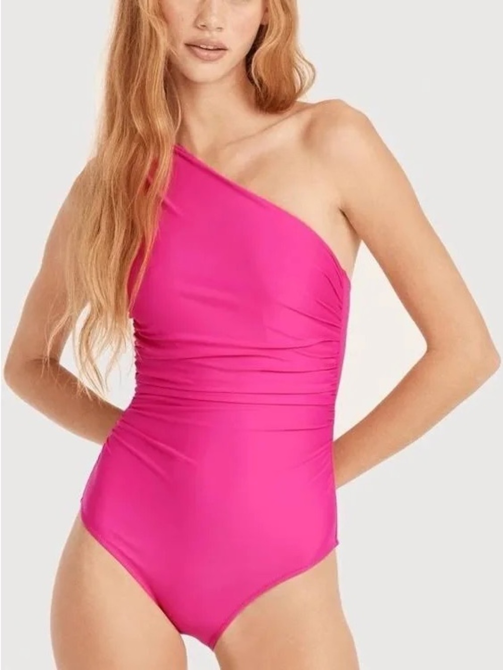 J Crew Long Torso One-Shoulder Hot Pink Fuchsia One-Piece Swimsuit